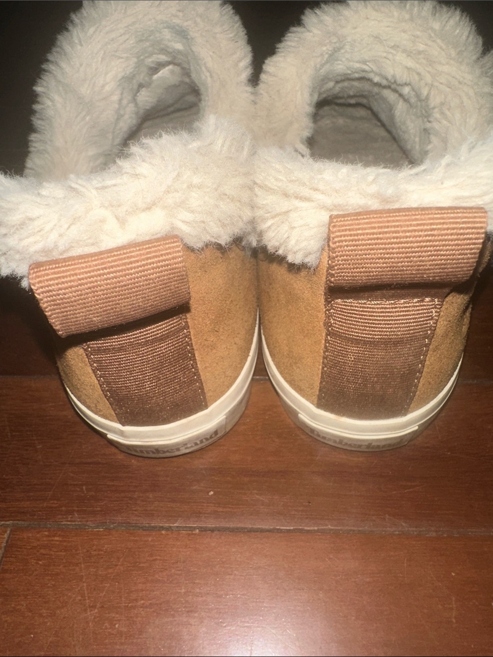 Timberland Brown Suede Moccasin Slippers with Cream Fur Lining - Picture 7 of 8